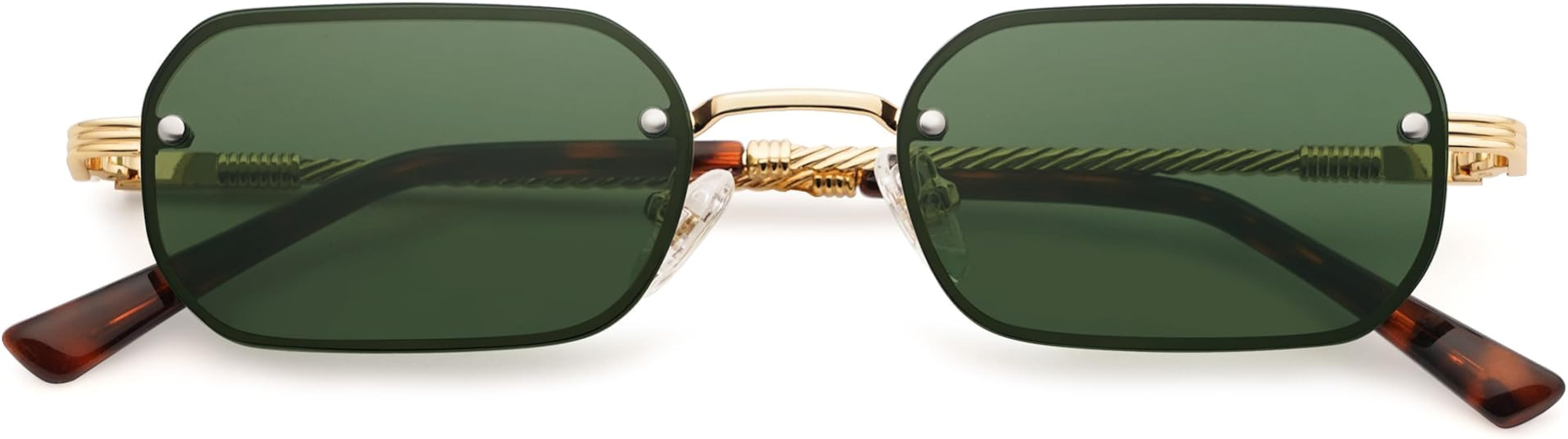 Retro Rectangle Sunglasses for Men Women Vintage Narrow Rimless Metal 90s Small Sun Glasses AP368... | Amazon (US)