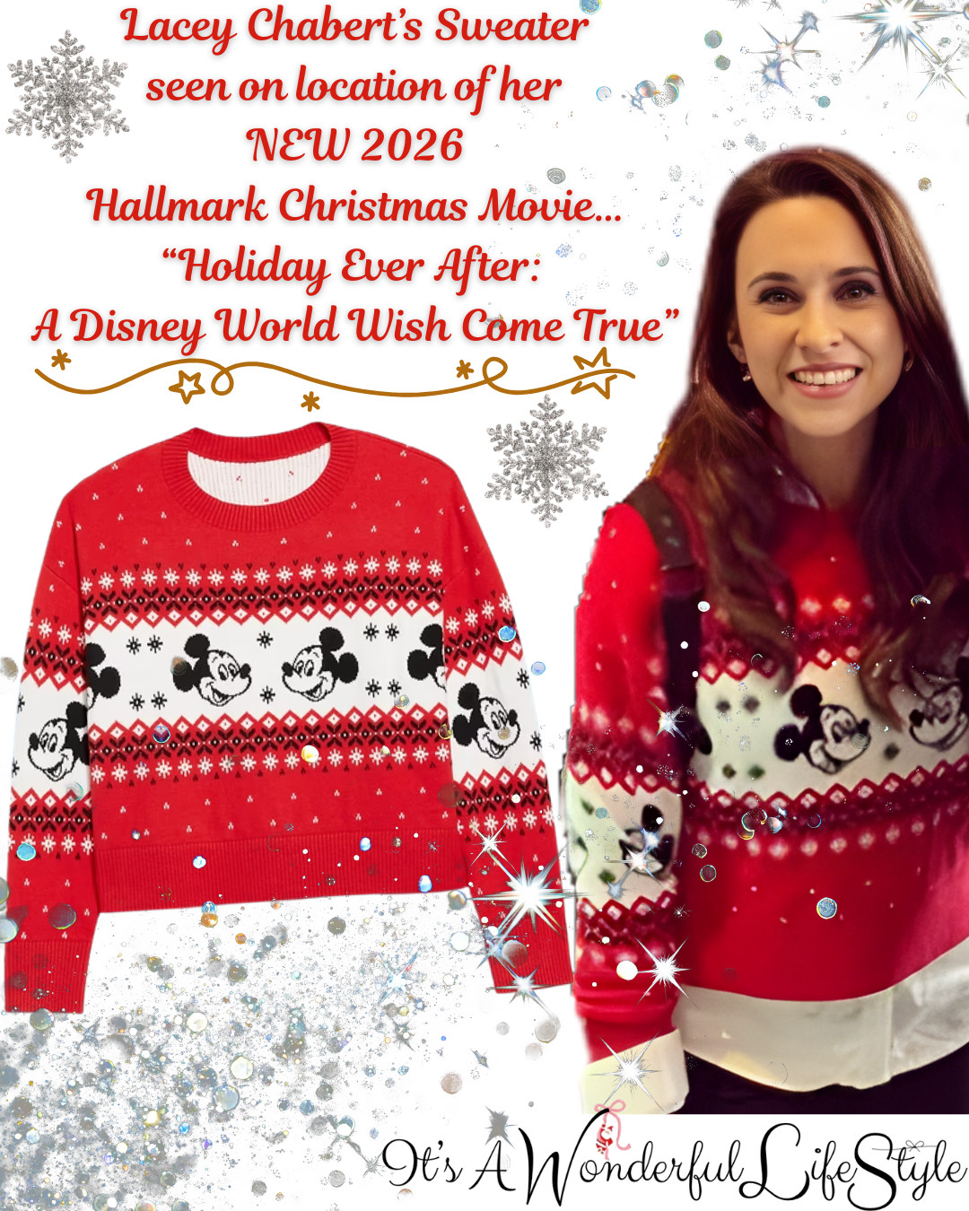Lacey Chabert is busy filming her new Hallmark Christmas movie for Countdown to Christmas 2026 🎄✨ “Holiday Ever After: A Disney World Wish Come True.”

Shop the Mickey Mouse Fair Isle sweater you’ll spot in the movie and let the Christmas magic (and pixie dust!) begin ✨🏰🎅 

 #LTKSeasonal #LTKSaleAlert