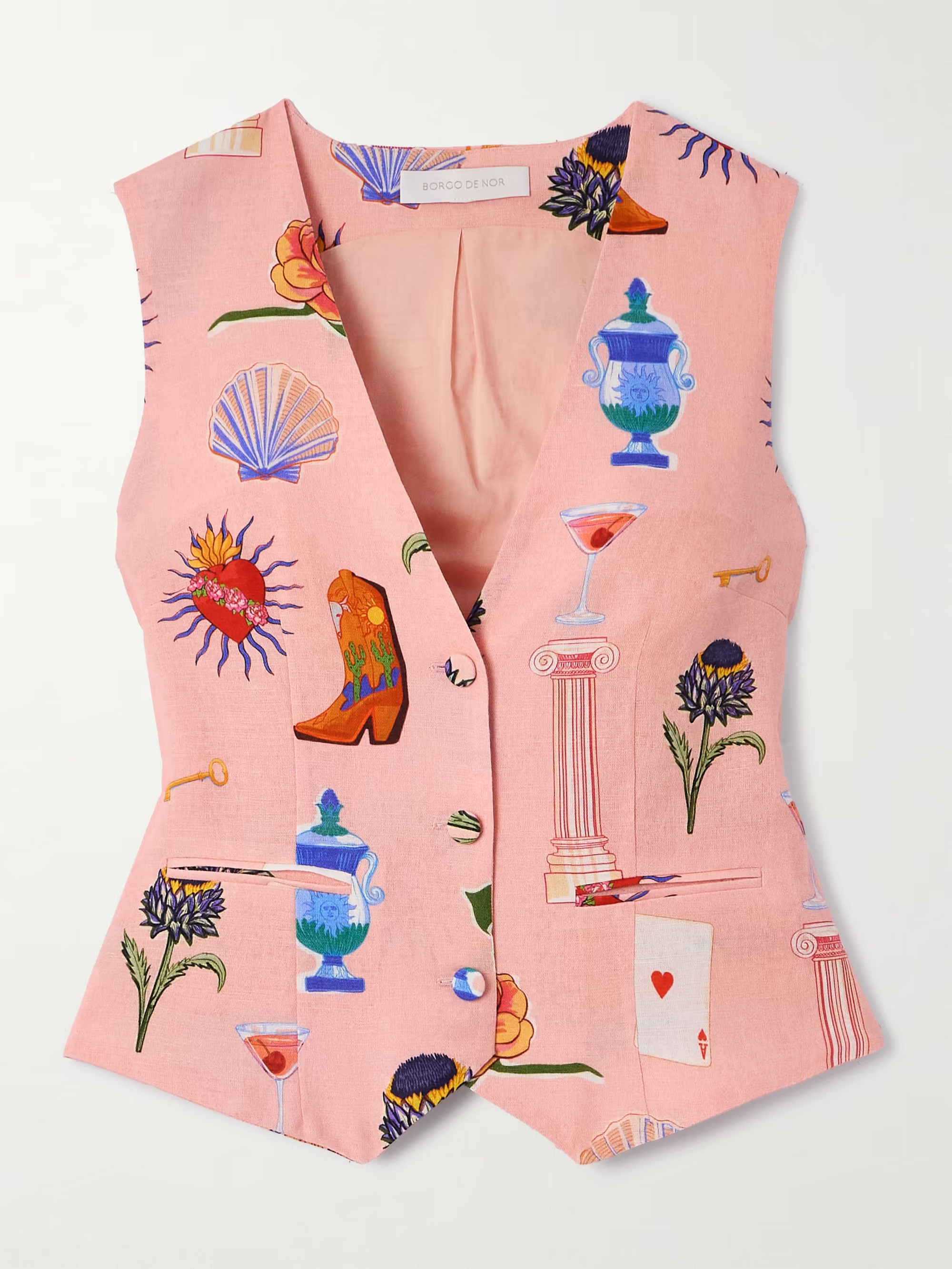 Fern printed linen and cotton-blend vest | NET-A-PORTER (US)
