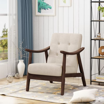 Modern Accent Armchair, Upholstered Modern Chairs With High Back, Mid-Century Comfy Lounge Arm Chair With Wood Frame & Soft Cushion For Bedroom, Beige | Target