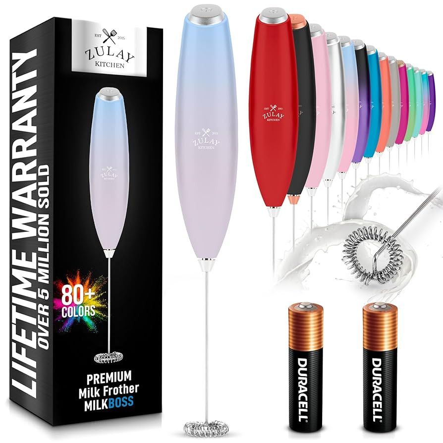 Zulay Kitchen Handheld Milk Frother with Duracell AA Batteries – Ultra Fast Electric Mixer & Fo... | Amazon (US)