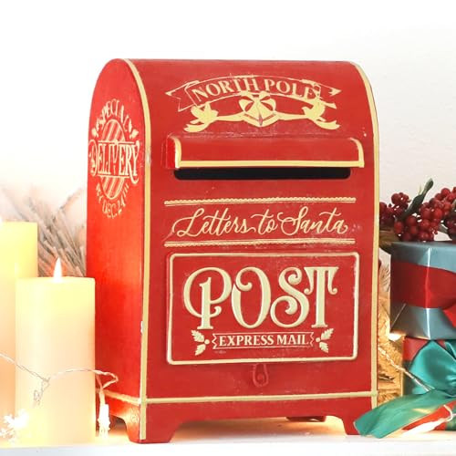 BIG FORTUNE Letters to Santa Mailbox North Pole Post Vintage Mailbox Mailbox Letters Decoration Christmas Farmhouse Decor/Rustic Metal Christmas Decoration Red | Amazon (US)