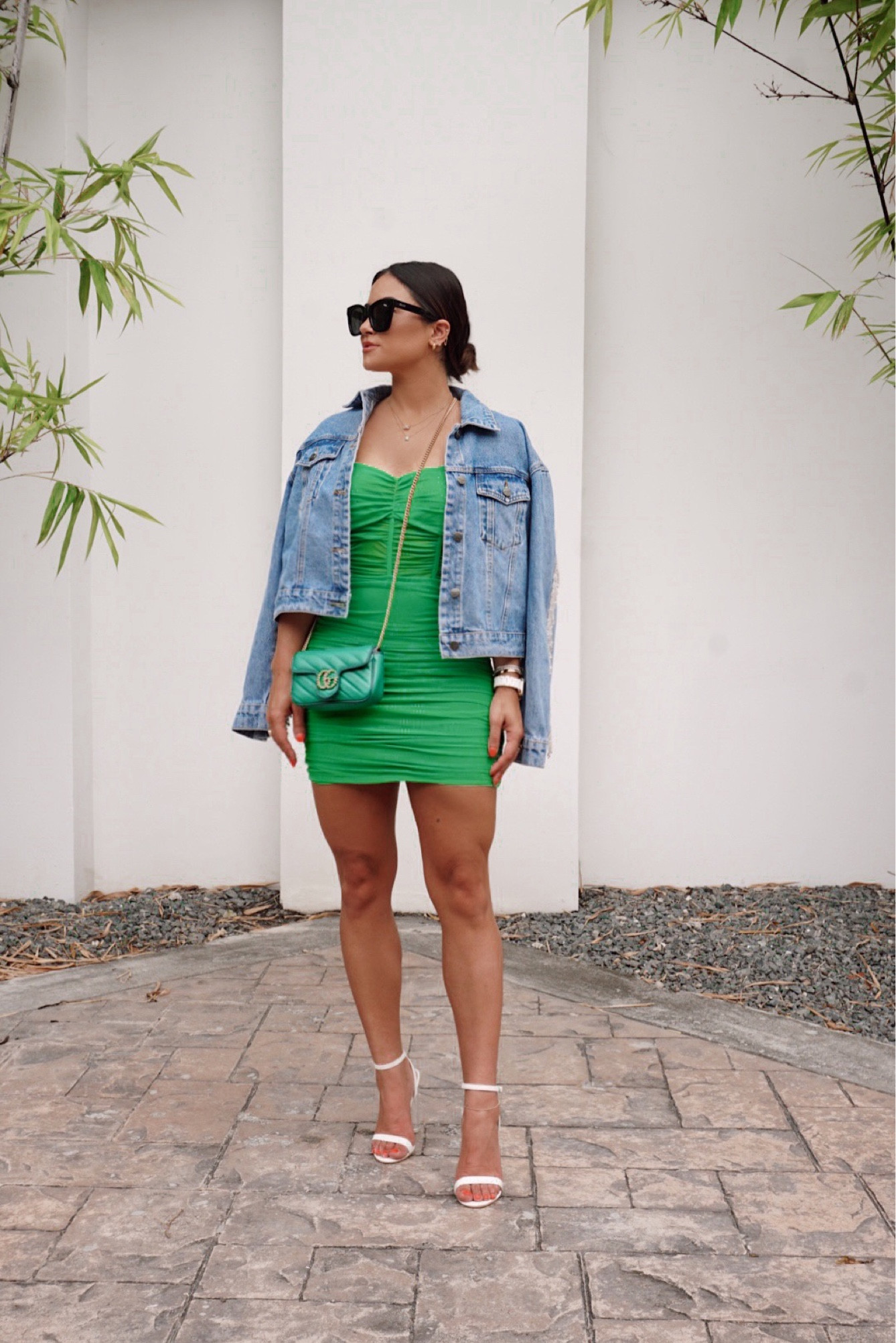 This green mini dress 😍💚✨

Superdown, denim jacket, revolve, party dress, green dress, petite blogger, petite style, black sunglasses, Gucci, mini marmont, quay Australia, short dress. 

#LTKSeasonal #LTKSale #LTKunder100