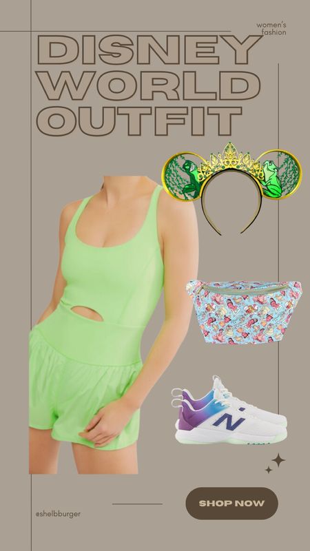 Disney outfit
Princess and the frog Disney World outfit for women

Active romper bright green
Princess and the frog mouse ears
Princess and the frog Fanny pack
Bright Bew Balance shoes

#LTKTravel #LTKShoeCrush #LTKActive