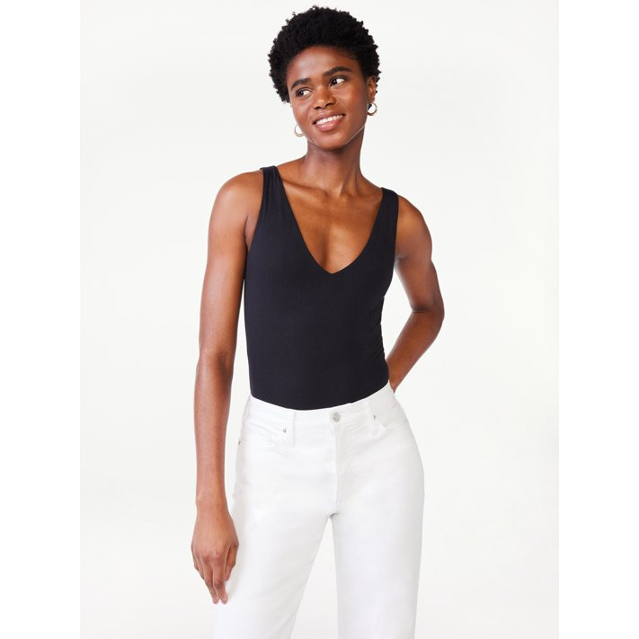 Scoop Women's Sleeveless Double V Neck Fitted Bodysuit | Walmart (US)