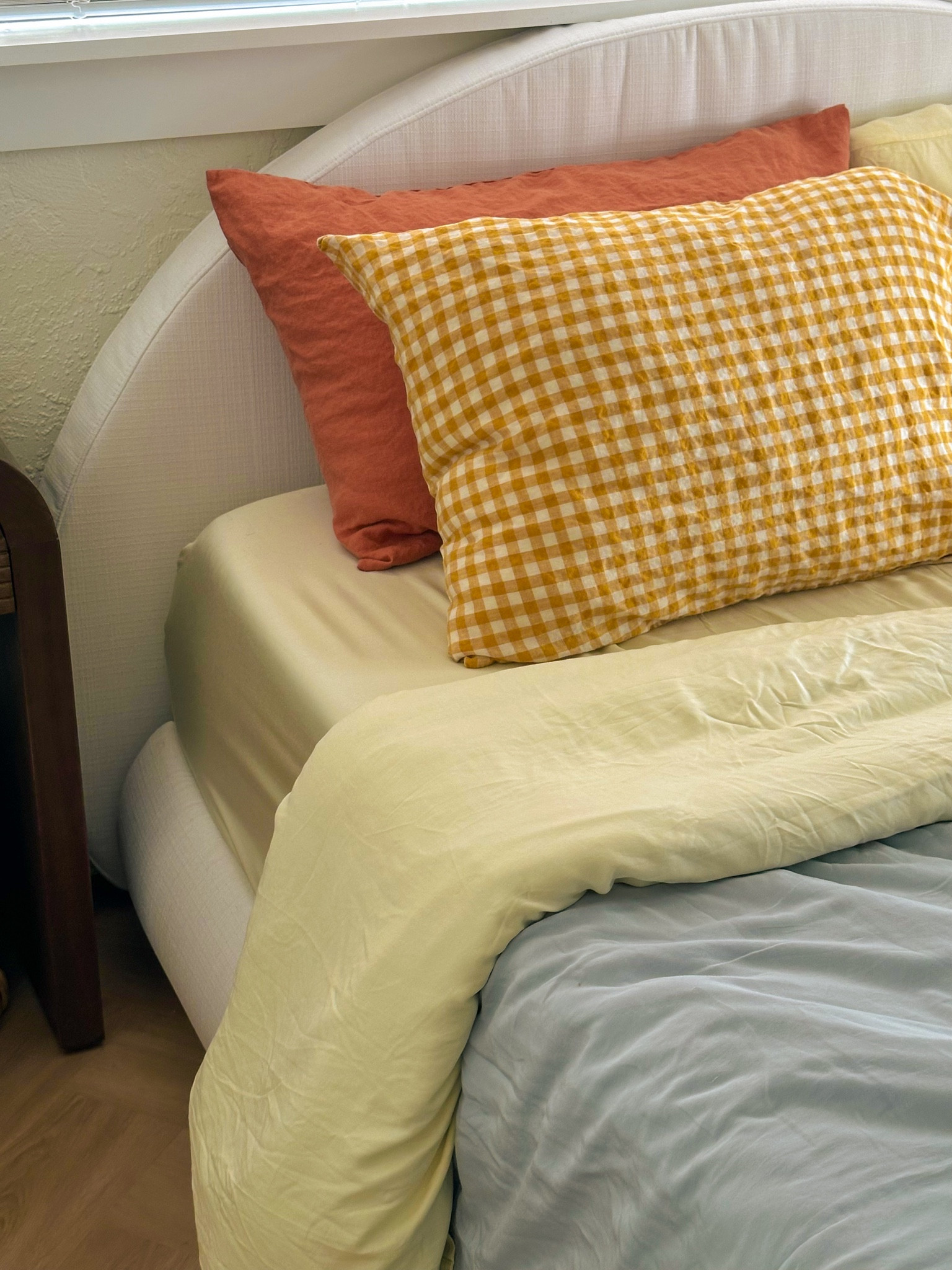 Bedding details ☁️ colors below! For Cozy Earth use CE-JESSKIDDING for $$$ off. 

duvet: shore
sheet set: lemonade
pillows: burnt orange & honey gingham 

bedding, linen bedding, home decor, pillowcases, cozy home

#LTKHome