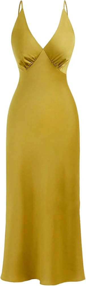 WDIRARA Women's Sexy Satin Nightgowns Slip Dress V Neck Spaghetti Strap Long Nightdress Chemise L... | Amazon (US)