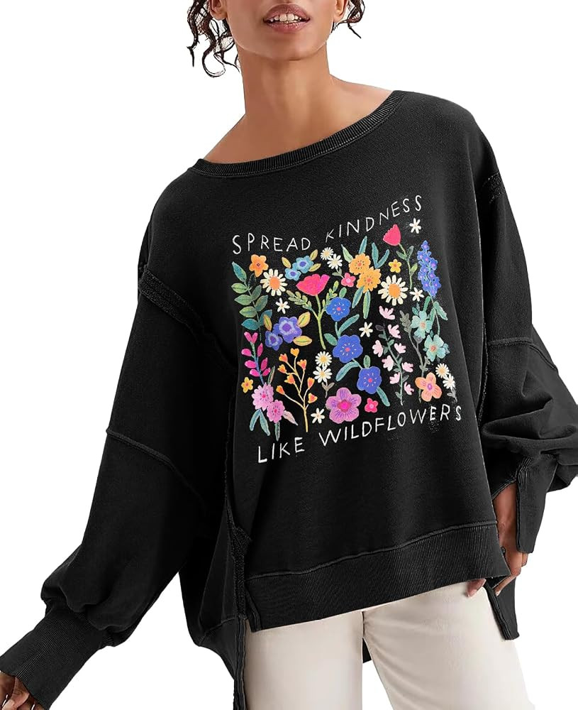 Womens Oversized Sweatshirts Crew Neck Long Sleeve Hoodies Casual Slit Sloucthy 2023 Trendy Pullo... | Amazon (US)