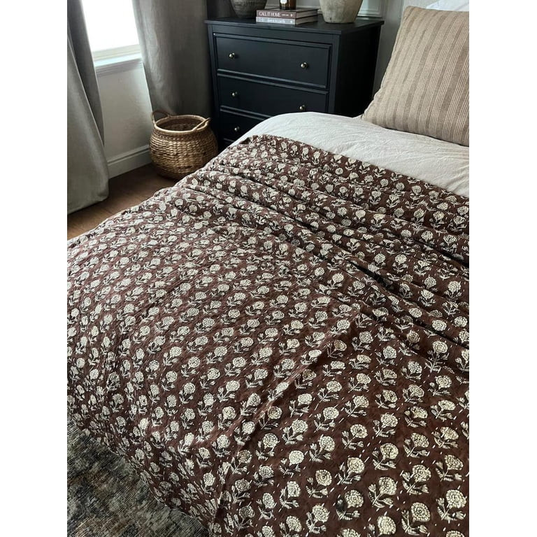 A And E Textiles House Brown Kantha Quilt Handmade Kantha Quilt - Indian Block Print Bedding Cozy... | Walmart (US)