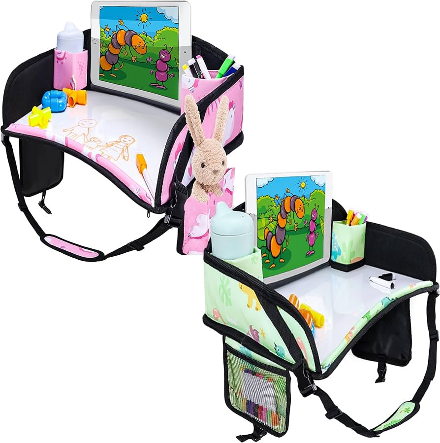 Kids Travel Tray for Toddler Car Seat, Road Trip Activities for Kids with iPad Holder Stand & Dry... | Amazon (US)