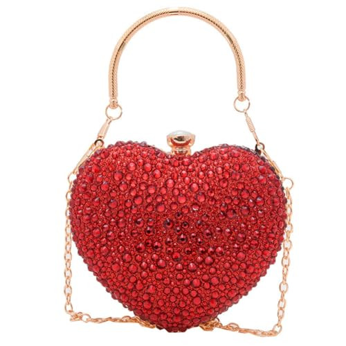 HeiDmai Heart Shaped Clutch Purse Mini Love Heart Rhinestone Wedding Party Evening Handbag (Red) | Amazon (US)