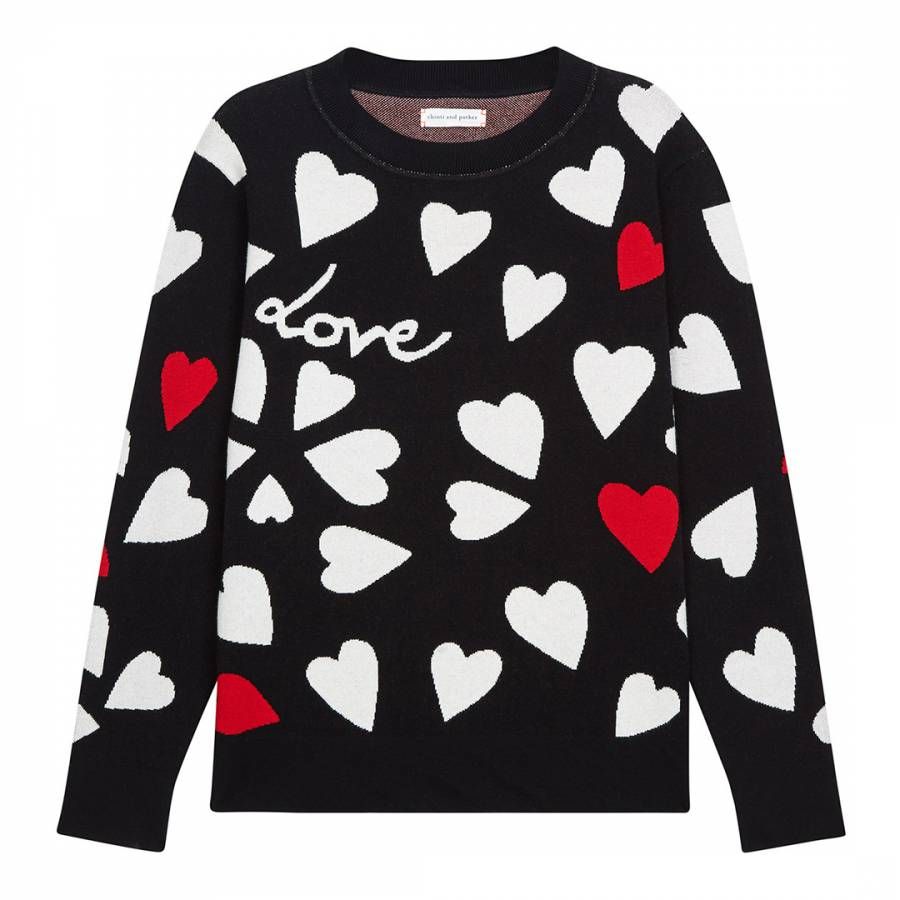 Black/Cream/Poppy All Over Confetti Heart Sweater | BrandAlley UK
