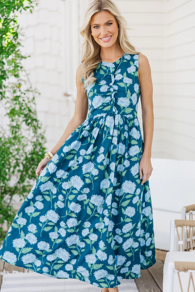 All Together Now Navy Blue Floral Midi Dress | The Mint Julep Boutique