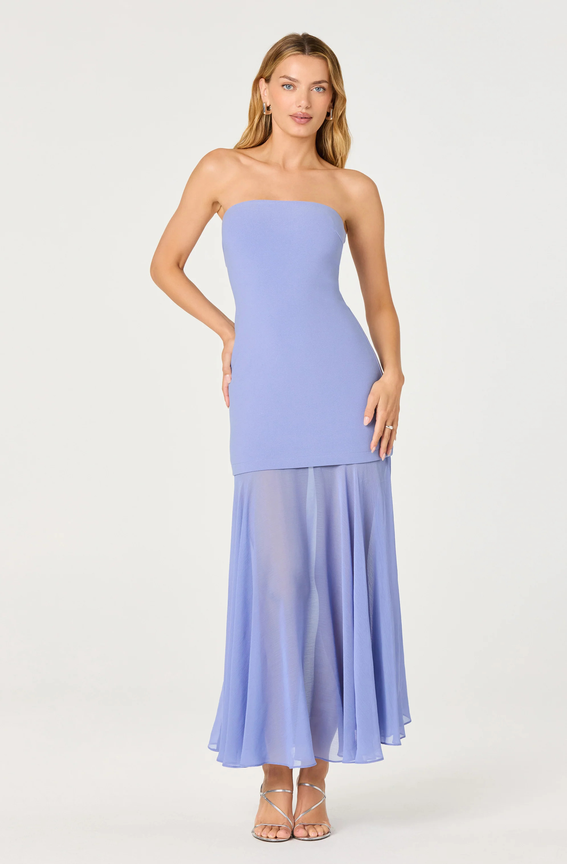 Lizet Strapless Mini Dress with Sheer Maxi Overlay - Periwinkle / XS | ASTR The Label (US)