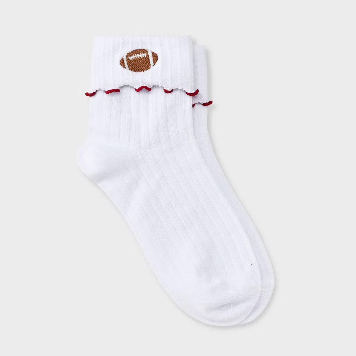 Women's Game Day Embroidered Football Pointelle Bobby Socks with Lettuce Edge Cuff - Wild Fable... | Target