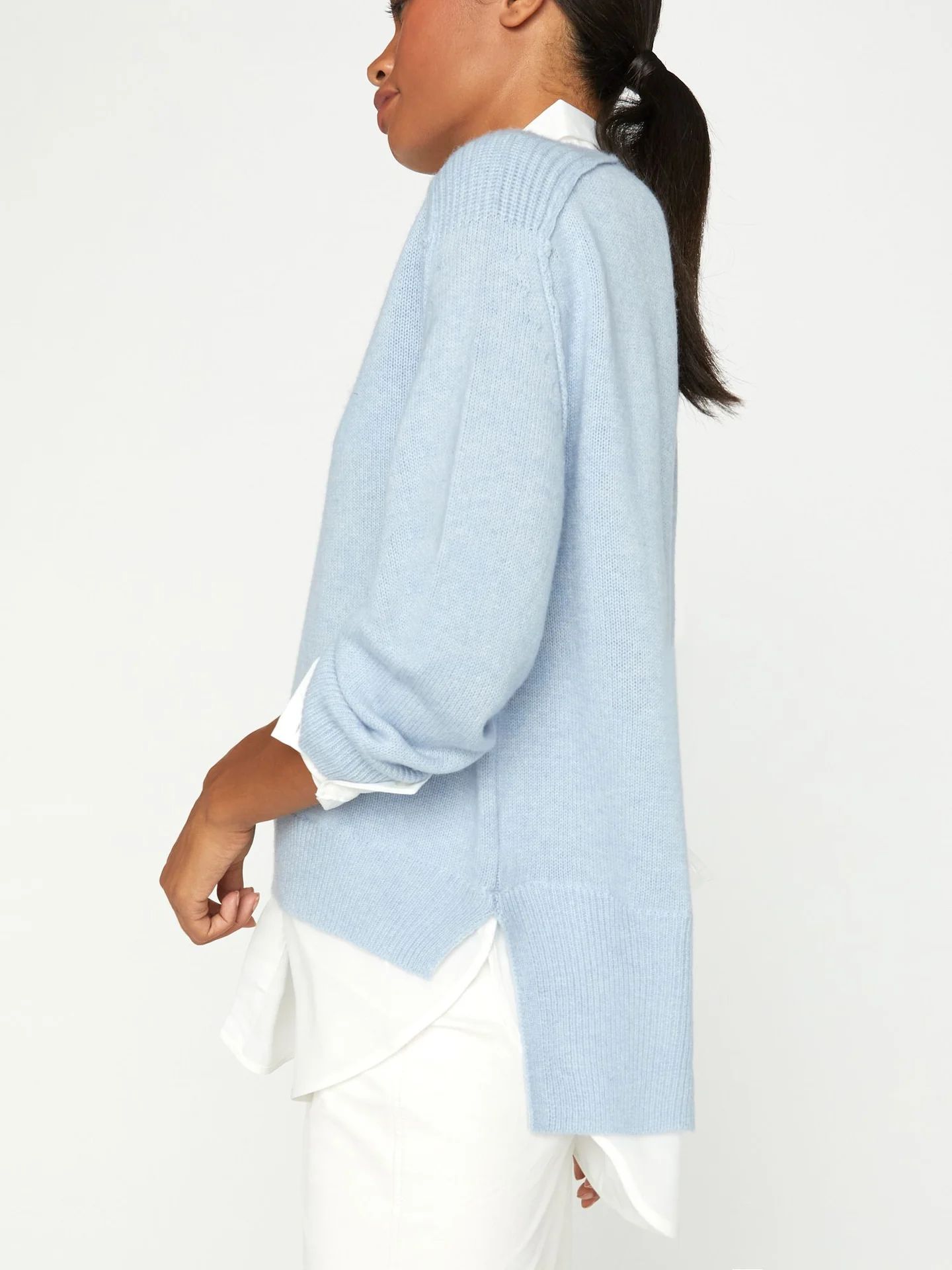 Brochu Walker | Women's V-neck Layered Pullover Sweater in Skye Blue | Brochu Walker