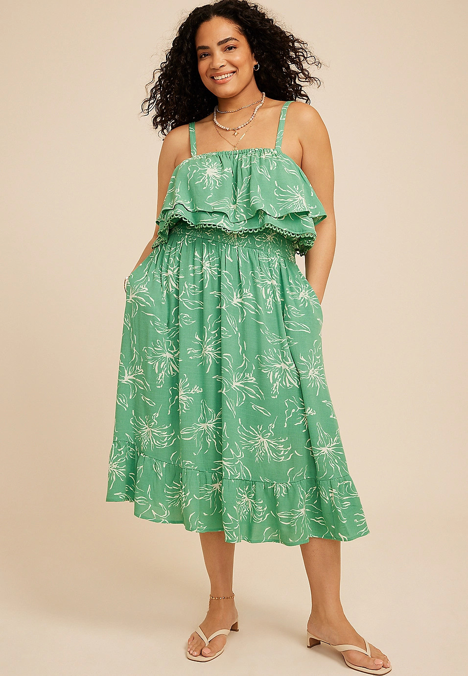 Plus Size Bare Floral Print Tiered Midi Dress | Maurices