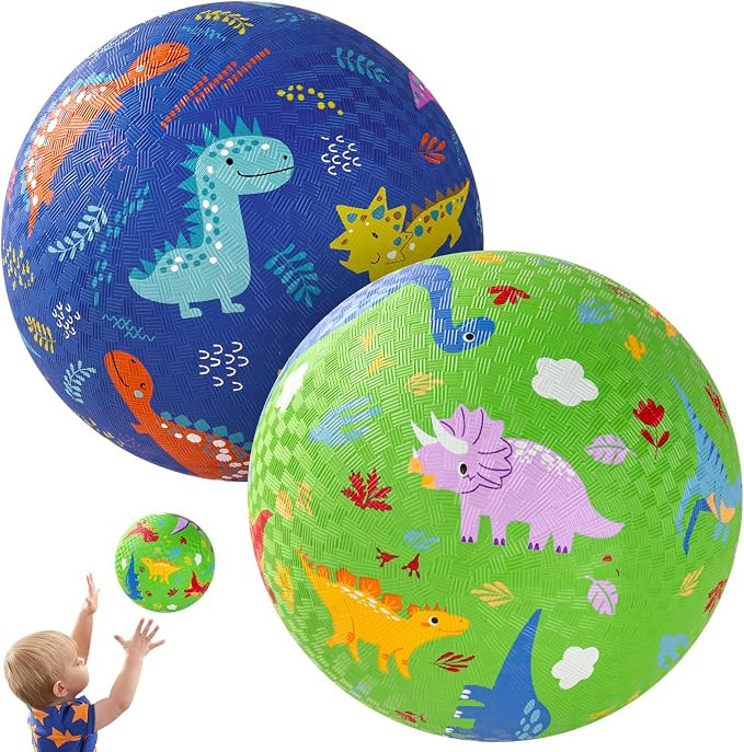 PlayZap 2 Pack Playground Balls for Toddlers, Dinosaur Kickballs for Kids 3-12, 8.5" Rubber Bounc... | Amazon (US)