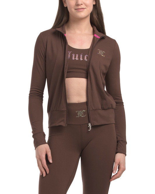 Jersey Mock Neck Jacket With Rhinestone Logo | TJ Maxx