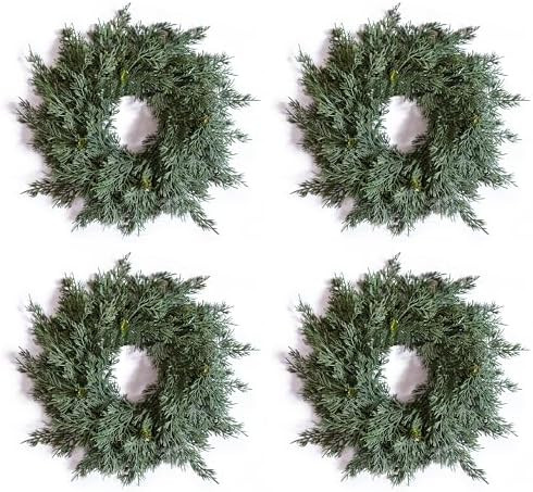 14 Inch 4 Pack Candle Wreath for Centerpiece, Mini Cypress Wreath with Pinecone for Christmas Far... | Amazon (US)