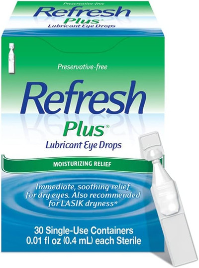 Refresh Plus Lubricant Eye Drops, Preservative-Free, 0.01 Fl Oz Single-Use Containers, 30 Count
