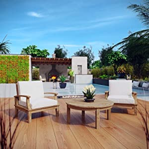 Modway EEI-1475-NAT-WHI-SET Marina Premium Grade A Teak Wood Outdoor Patio Furniture Set, 3 Piece... | Amazon (US)
