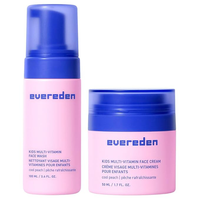 Evereden Kids Happy Face Duo (Cool Peach) - Multi-Vitamin Face Wash & Face Cream Set - Clean & Ve... | Amazon (US)
