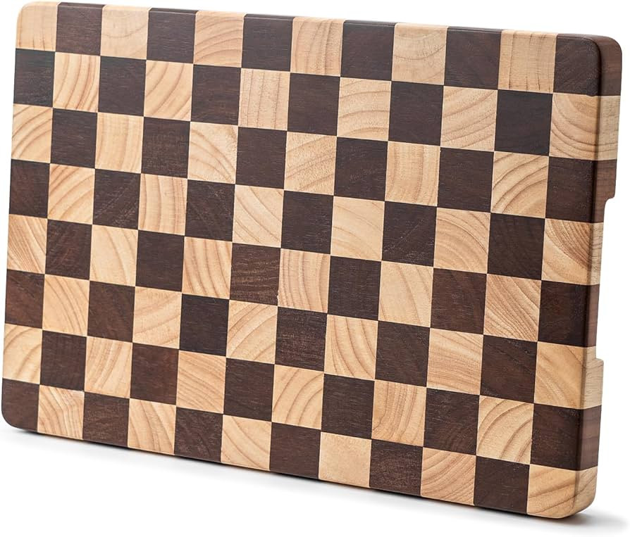 Wood Cutting Board Butcher Block, Wooden Chopping Board with Checkerboard Pattern and Inner Side ... | Amazon (US)
