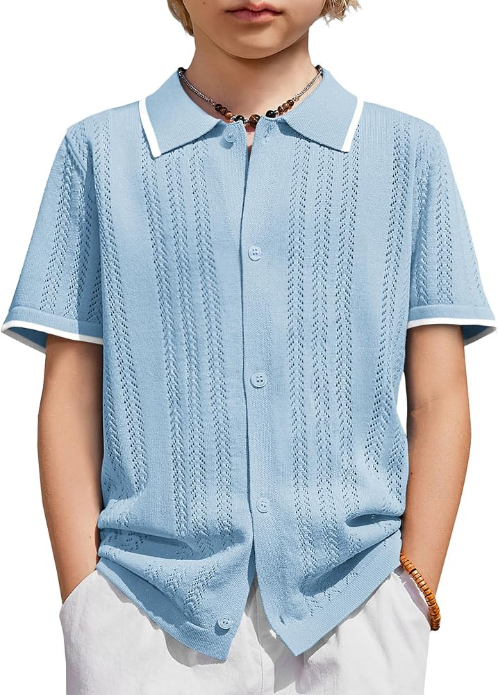 Arshiner Boys Button Down Shirt Short Sleeve Knit Shirt for 3-14 Years | Amazon (US)
