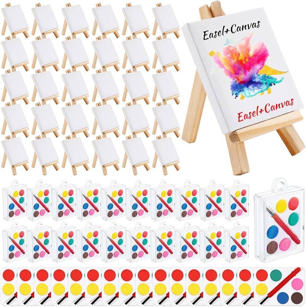 Watercolor Paint Sets Mini Paint Sets with 3 x 3'' Painting Canvas Panel with Mini Wooden Easel S... | Amazon (US)