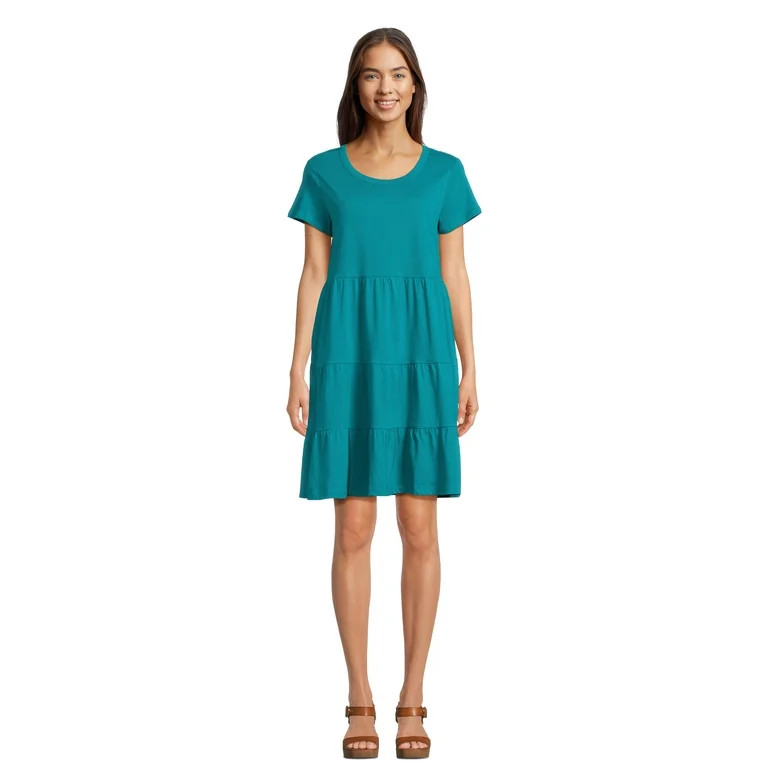 Time and Tru Women's Cotton Knit Tiered Dress, Sizes XS-XXXL | Walmart (US)