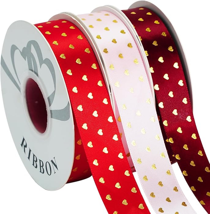 Gold Heart Print Gift Ribbon - 1 Inch 75 Yards Assorted Color Edge Satin Ribbon for Gift Wrapping... | Amazon (US)