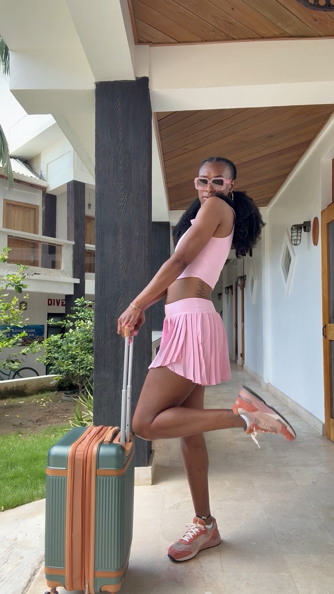 Pretty in pink 🩷 The perfect chic and sporty tennis skirt set for hitting the jet bridge this summer. Built-in shorts and built in bra provides the perfect slim fit! Comment SHOP for the link to your DM 🎀 I’m wearing a medium 

#LTKFindsUnder50 #LTKActive #LTKTravel