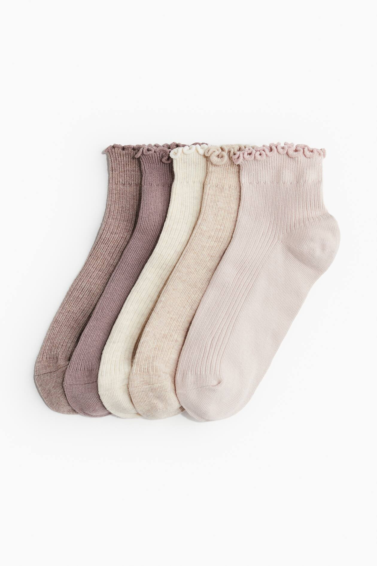 5er-Pack Socken mit Volant - Puderrosa/Hellbeige - Ladies | H&M AT | H&M (DE, AT, CH, NL, FI)