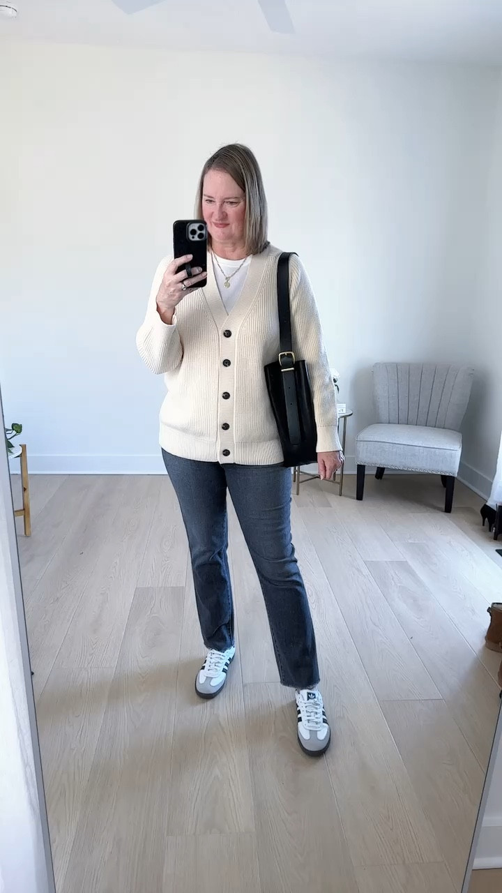 Currently wearing ✔️ This @everlane cardigan I just added to my closet is 🙌🏻💯

Everlane button long cardigan
Paige Cindy Black wash jeans
White tee
Adidas Sambas sneakers
Madewell bucket tote black
Pavoi coin paperclip necklace
Target sunglassess


#LTKStyleTip #LTKOver40 #LTKMidsize