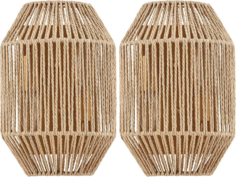 Natural Rattan Wall Sconce Set of 2, with Boho Woven Wicker Shade Antique Brass Brush Paint Finis... | Amazon (US)