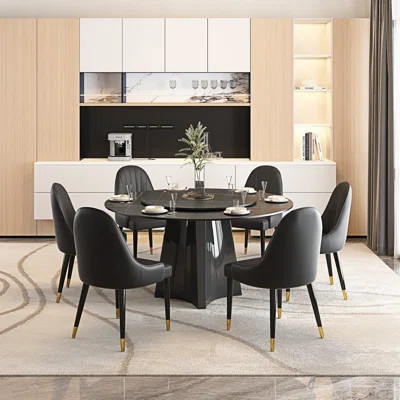 51'' Round Dining Table Set, Modern Faux Marble Table With Lazy Susan And Dining Chairs For 6 Person | Wayfair North America