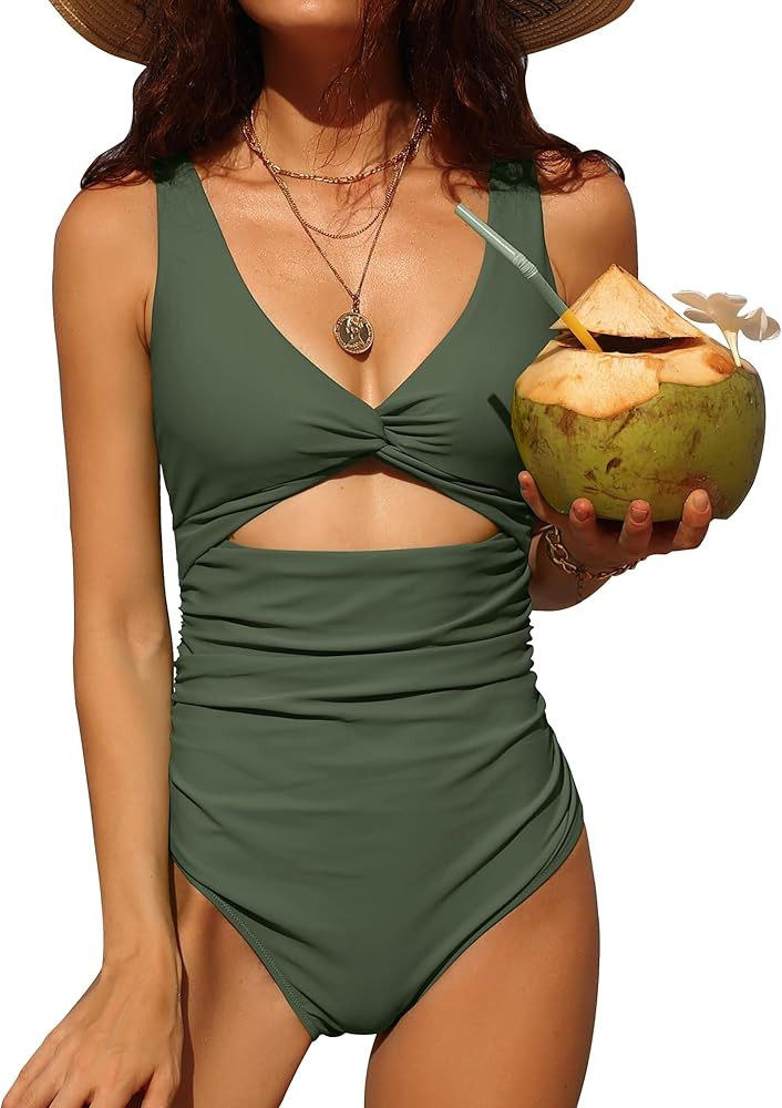 Charmo Womens One Piece Swimsuit Ruched Tummy Control High Cut Backless V Neck Bathing Suits Swim... | Amazon (US)