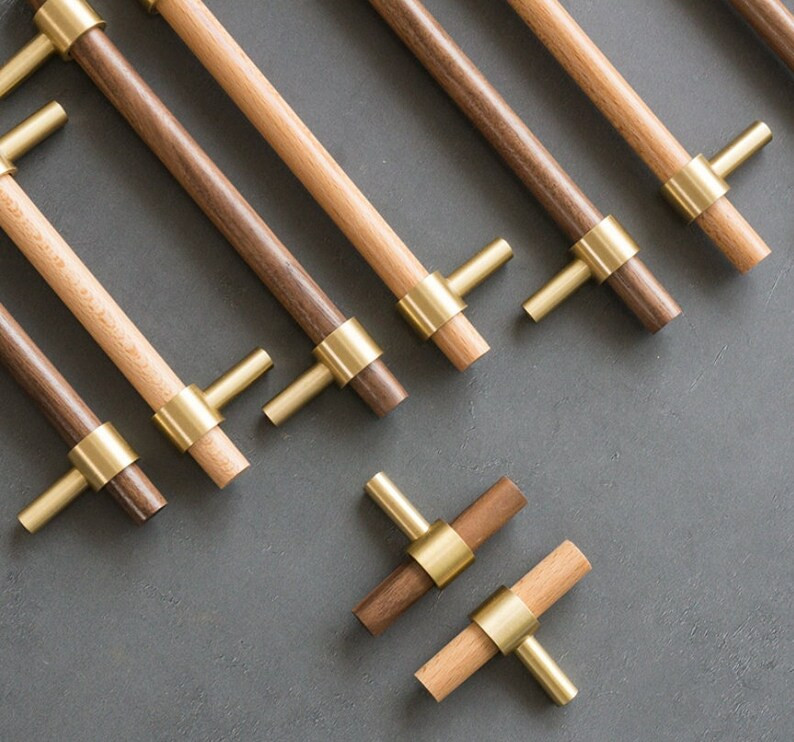 Black Walnut Brass Wood Handles Cupboard Handles Kitchen - Etsy | Etsy (US)