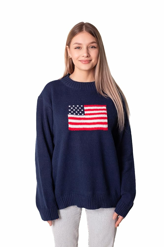 Madore Blue Soft Oversized American Flag Sweater Women 4th of July 2024 USA Outfits Plus Fourth | Amazon (US)