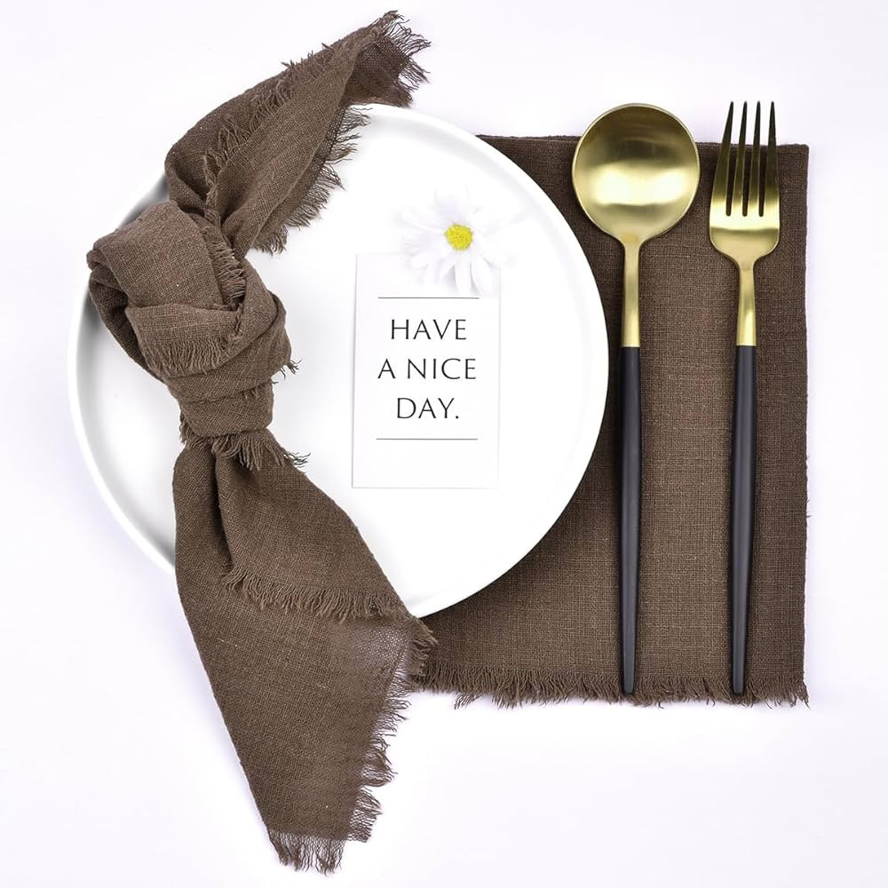 Joanlody Handmade Cloth Napkins 16.5x16.5 Inches Cotton Linen Napkins with Fringe Rustic Bulk Din... | Amazon (US)