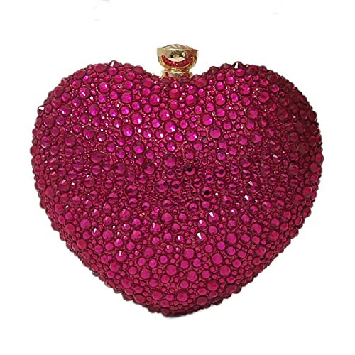 Cute Heart Shape Clutch Purse Mini Love Heart Rhinestone Wedding Handbag Party Women Purse(Rose Red) | Amazon (US)