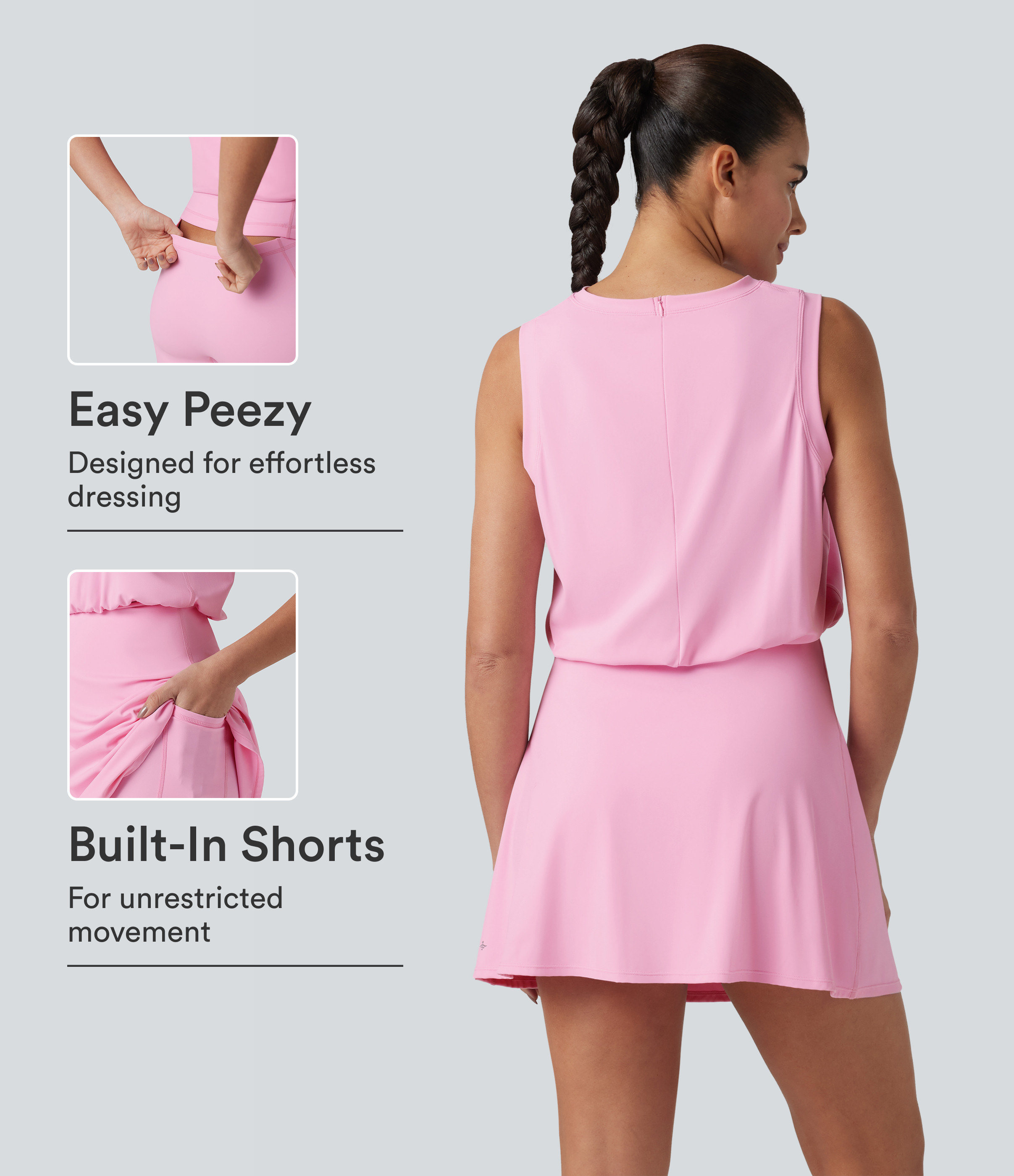 Halara SoftlyZero™ Airy Round Neck Sleeveless 2-in-1 Cool Touch Mini Yoga Active Dress with Pockets-Easy Peezy Workout Dress - Nosegay - XS | HALARA