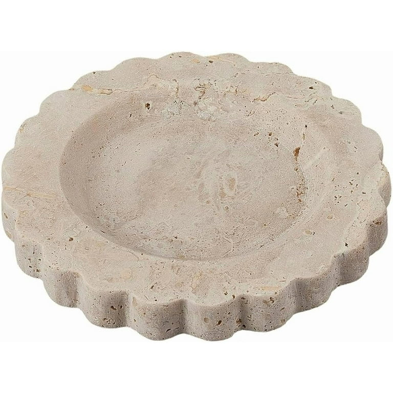 Scalloped Marble Tray Natural Travertine Tray Flat Round Handmade Marble Stone Decorative Plate J... | Walmart (US)