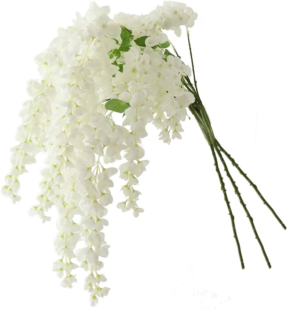 Dailisen 3 Strands 40'' Silk White Wisteria Artificial Flowers, Fake Wisteria Floral Hanging Plan... | Amazon (US)