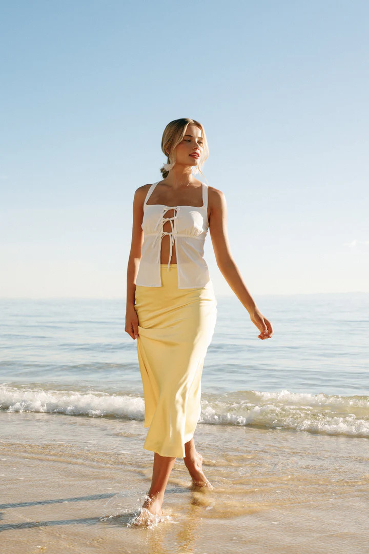 Nellie Satin Midi Skirt - Honeysuckle Yellow | Petal & Pup (US)