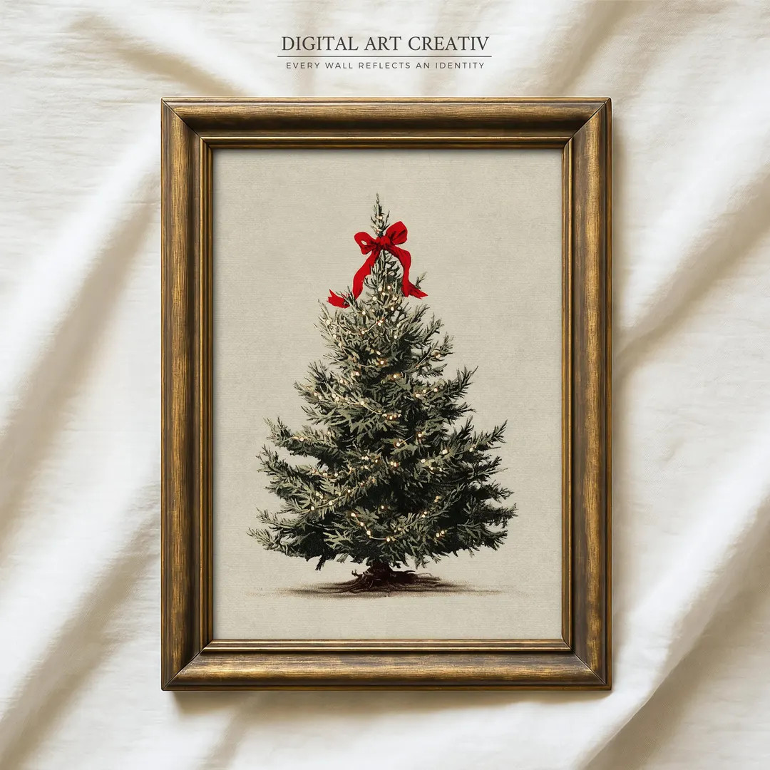 Vintage Christmas Tree Print | Holiday Wall Art | Christmas Decor Printable Art | Festive Vintage... | Etsy (US)