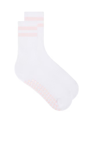 Striped Tube Grip Sock in White & Baby Pink | Revolve Clothing (Global)