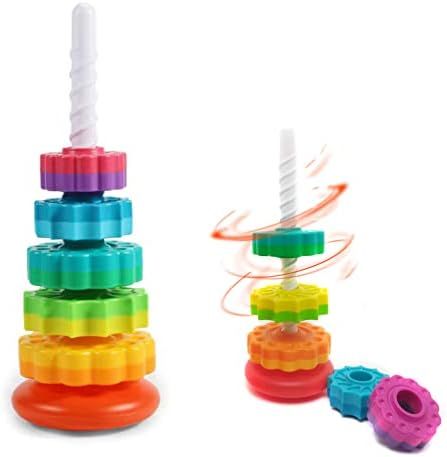 LBAIBB (1 PCS) Spinning Stacking Toys,Spin Toys for Toddlers 1-3,Strong ABS Plastic,Rainbow Spin Tow | Amazon (US)