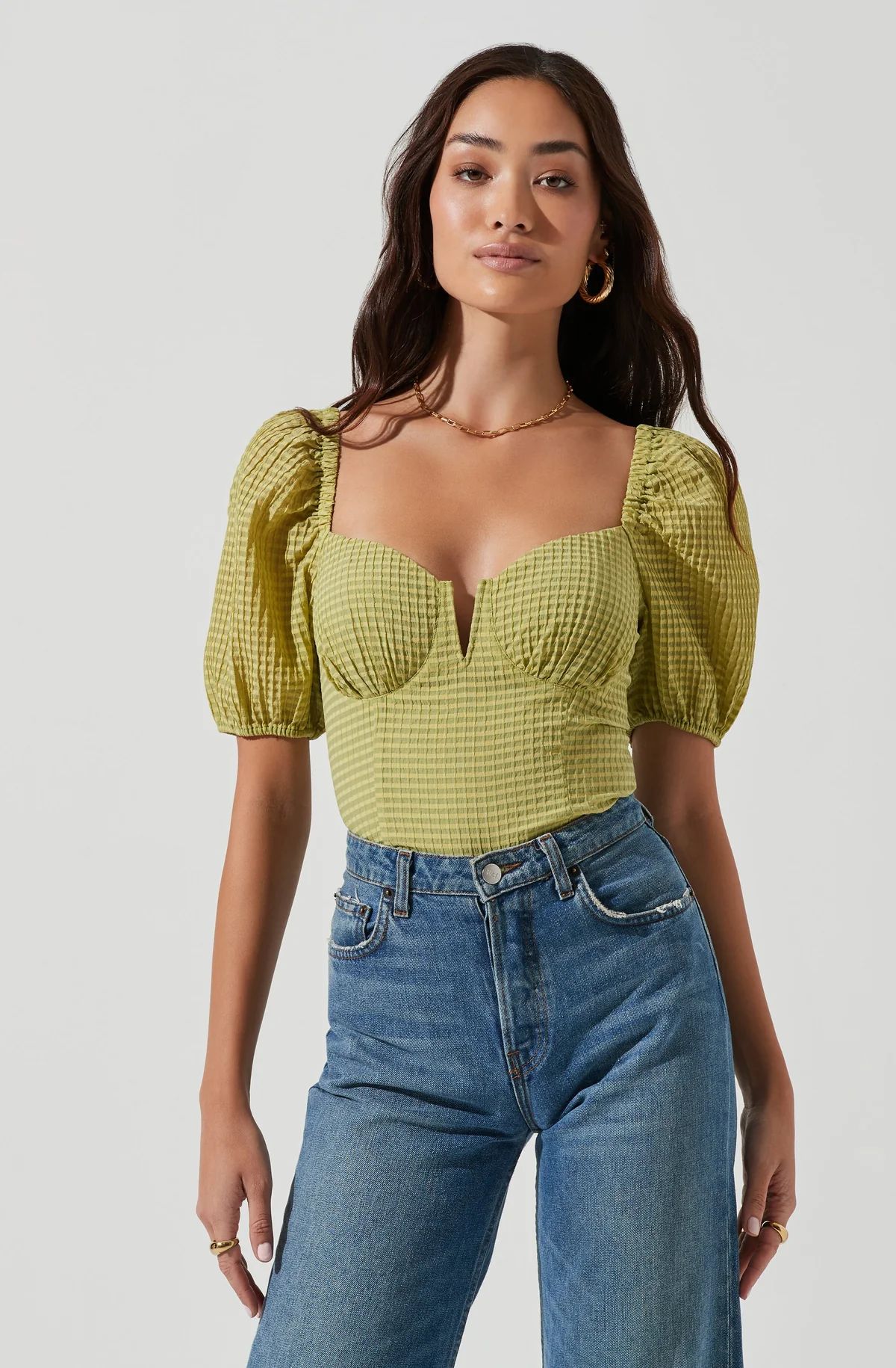 Daydreamer Sweetheart Seersucker Puff Sleeve Top | ASTR The Label (US)